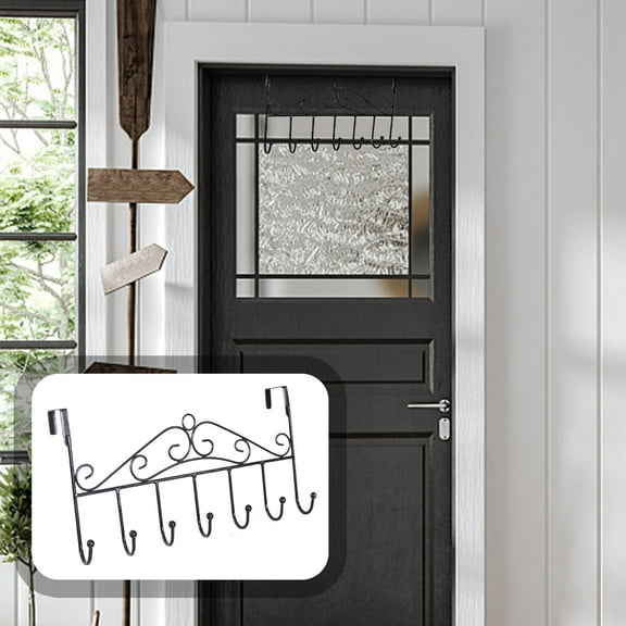Huayishang Locker Shelf 7 Hooks Bathroom Door Hanger for Towel Coat Clothes Hat Bag Hanging Wrought Hanger (Black), Kitchen Essentials Clearance Sale Black