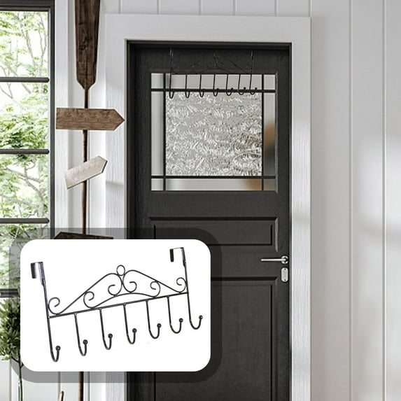 Huayishang Locker Shelf 7 Hooks Bathroom Door Hanger for Towel Coat Clothes Hat Bag Hanging Wrought Hanger (Black), Kitchen Essentials Clearance Sale Black