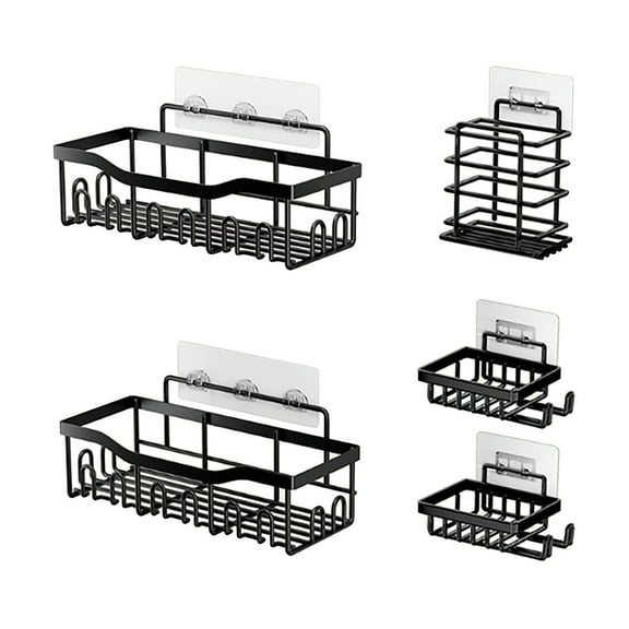 Huayishang Locker Shelf Bathroom Storage Rack Kitchen Wall Mounted Bathroom Storage Rack Non Perforated Sink Storage Rack 5 Piece Set, Kitchen Essentials Clearance Sale Black
