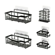Huayishang Locker Shelf Bathroom Storage Rack Kitchen Wall Mounted Bathroom Storage Rack Non Perforated Sink Storage Rack 5 Piece Set, Kitchen Essentials Clearance Sale Black