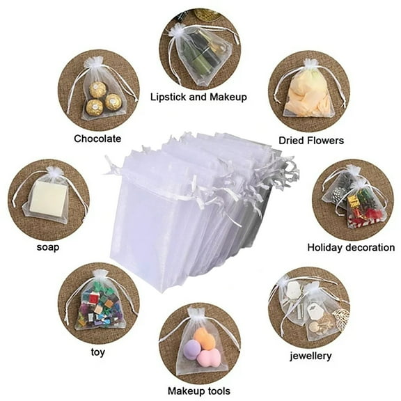 Huayishang Mesh Storage Bag 100Pc Net Yarn Bundle Pocket Joy Candy Bag Transparent Bag Net Yarn Bag Gift Drawstring Bundle Pocket, Kitchen Essentials Clearance Sale White