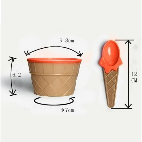 Huayishang Mixing Bowls Cute Ice Cream Bowl Spoon Ice Cream Cup Children's Plastic Bowl Orange, Kitchen Essentials Clearance Sale Orange