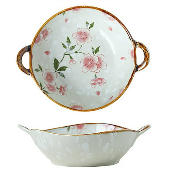 Huayishang Mixing Bowls, Kitchen Essentials Clearance Sale Pasta Bowl Dinnerware for Kitchen with Double Handles Rustic Porcelain Pasta Bowl Japanese for Cereal Pasta Ramen Salad And