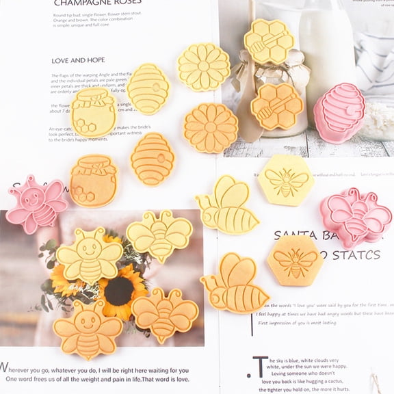 Huayishang Plastic Embossing Mold Bee Cookie Mold Cartoon 3D Three-Dimensional Press Cookie Cutter Fondant Cake Baking Tool Honeycomb, Kitchen Essentials Clearance Sale Pink