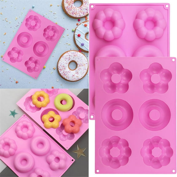 Huayishang Silicone Molds Baking Mold 6 Flower-Shaped Donut Silicone Cake Mold Diy Production Food Grade Recyclable, Kitchen Essentials Clearance Sale Pink