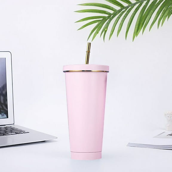 Huayishang Sippy Cups Double Layer Stainless Steel Portable Edged Insulation Cup Creative Straw Cup Durable Paint 500Ml, Kitchen Essentials Clearance Sale Pink