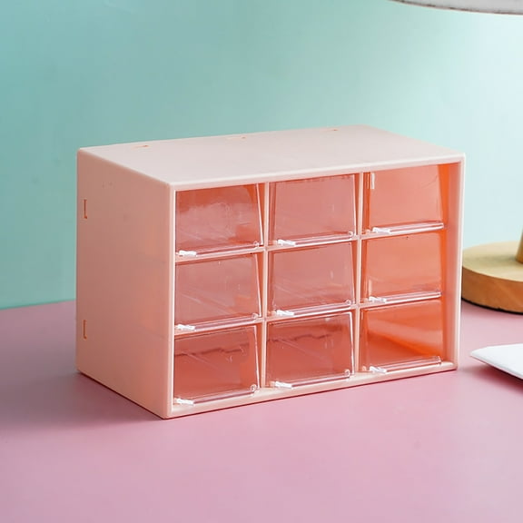 Huayishang Storage Box Desktop Nine Grid Storage Box Transparent Drawer Table Shelf Multi Layered, Kitchen Essentials Clearance Sale Pink