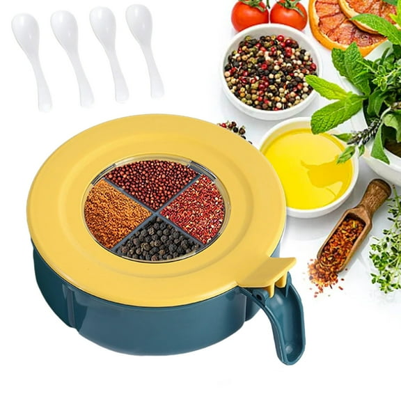 Huayishang Storage Box, Kitchen Essentials Clearance Sale 4 in 1 Seasoning Box Food Storage Container Set Jars Condiment Containers with Lids with 4 Spoons for Kitchen Pantry