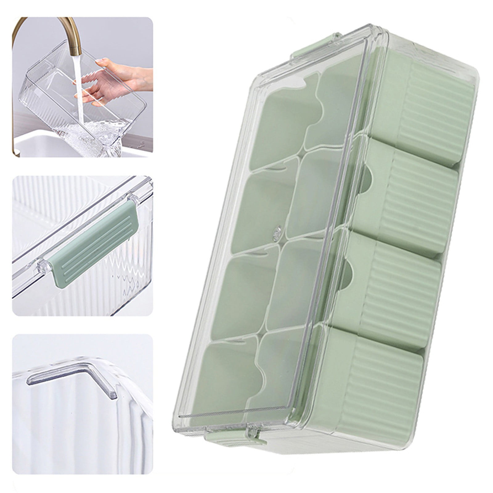 Huayishang Storage Box, Kitchen Essentials Clearance Sale Kitchen Refrigerator Meat Vegetable Cooked Food Storage Dedicated Transparent Detachable Lid Four-Grid Storage Box