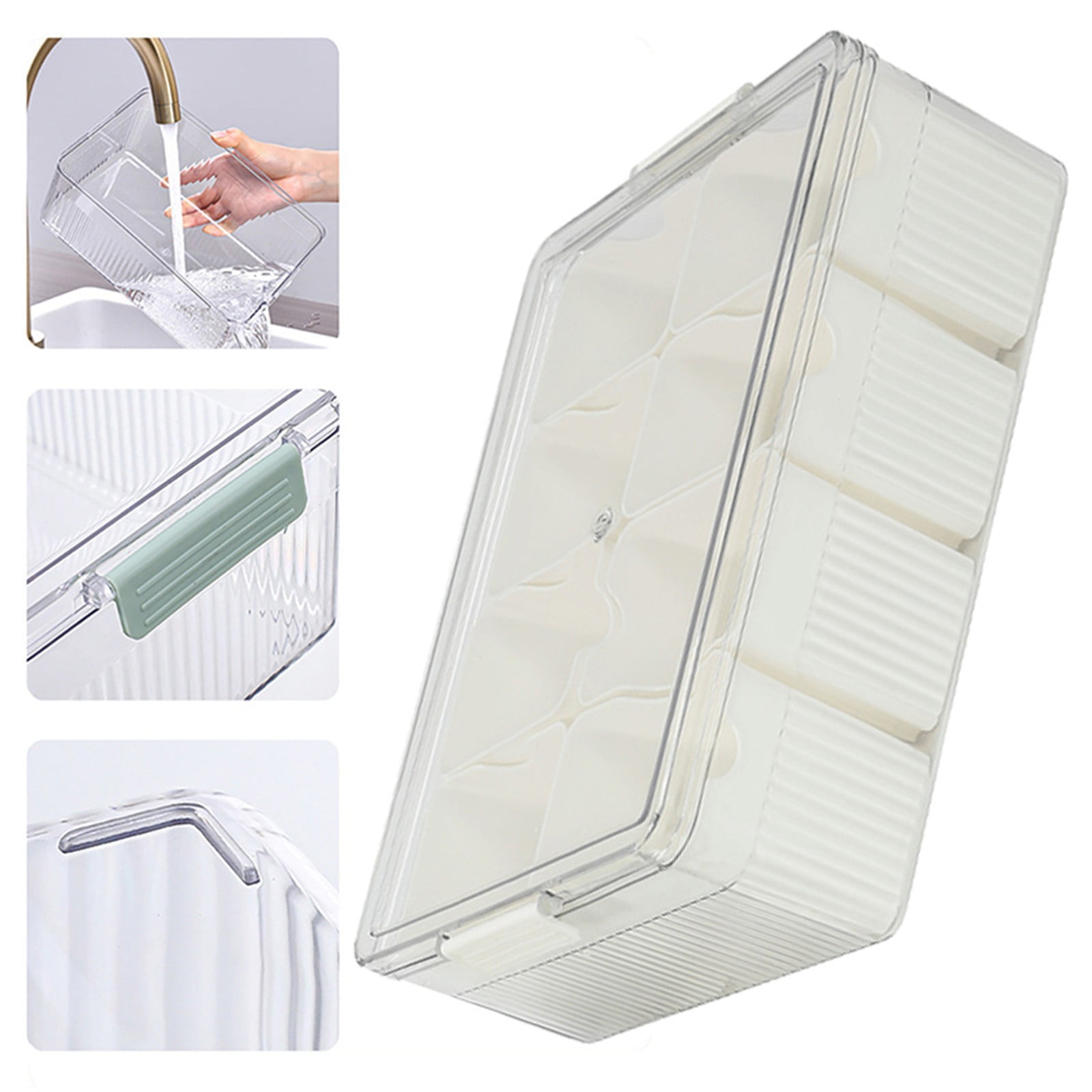 Huayishang Storage Box, Kitchen Essentials Clearance Sale Kitchen Refrigerator Meat Vegetable Cooked Food Storage Dedicated Transparent Detachable Lid Four-Grid Storage Box