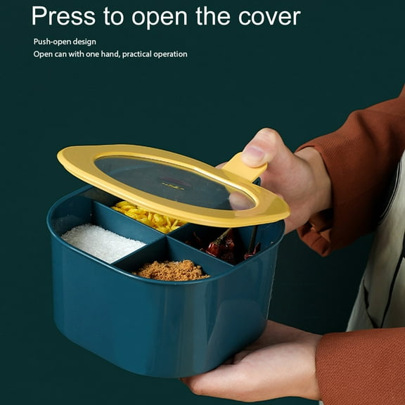 Huayishang Storage Box Plastic Food Storage Organizer Box 4 Divided Sections with Spoon Holder for Seasoning Packets, Kitchen Essentials Clearance Sale Blue