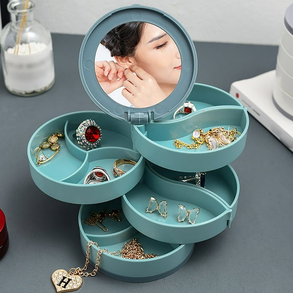 Huayishang Storage Box Rotating Multilayer Jewelry Box Ear Storage Box Hand Jewelry Stud Earrings Necklace Jewelry Rack, Kitchen Essentials Clearance Sale Blue