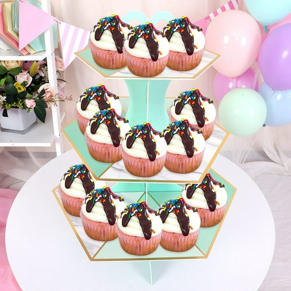 Huayishang Storage Rack Dessert Table Display Stand Disposable Cake Stand Three-Layer Dessert Stand Tray Three-Layer Marble Green, Kitchen Essentials Clearance Sale Green