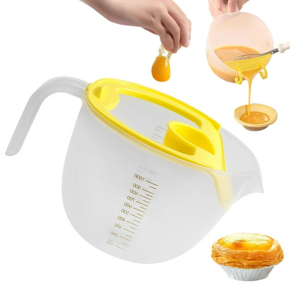 Huayishang Storage Rack, Kitchen Essentials Clearance Sale Filter Measuring Cup Baking Egg Bowl with Built in Filter Plate with Scale Food Large Capacity Heat Egg Liquid Mixing Cup