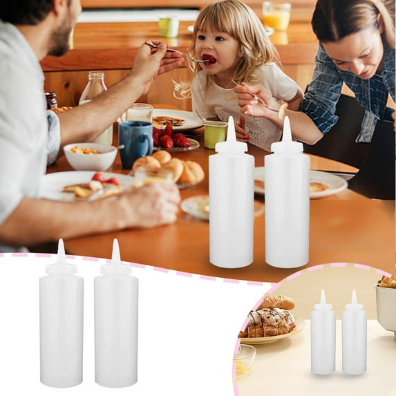 Huayishang Water Bottle Set of 2 24 Oz. (Ounce) Large Clear Bottle Condiment Bottle Open Tip Screw on Spout Polyethylene Durable Plastic Diner, Kitchen Essentials Clearance Sale White