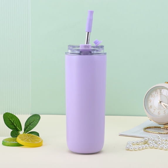 Huayishang Water Bottle Straw Double-Layer Stainless Steel Portable Flip Cover Thermos Cup Purple, Kitchen Essentials Clearance Sale Purple