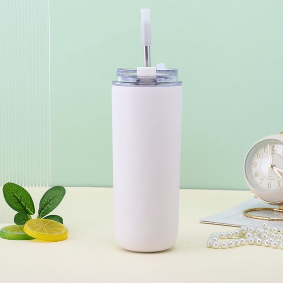 Huayishang Water Bottle Straw Double-Layer Stainless Steel Portable Flip Lid Thermos Cup White, Kitchen Essentials Clearance Sale White