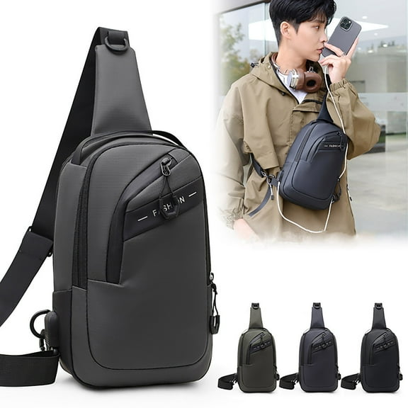 InsCrazy Sling Bag for Men Chest Bag New Casual Shoulder Crossbody Bag USB Charging Port Large Capacity Chest Bag for Travel Outdoor Sports