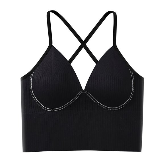 LoyisVidion Double-Strap Convertible Sports Bra - Women's Ruched Sports Bras Padded Workout Tops Medium Support Crop Tops Wireless High-Support Yoga Sports Bra