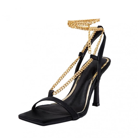 LoyisViDion Women'S Fashion Sexy Cross Chain Large Size Pure Color High Heel Sandals Black 35