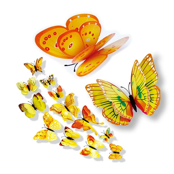 Nomeni Home Wall Stickers 12Pcs Double Layer Butterfly Set Large and Small Size Wall Stickers Refrigerator Stickers Yellow, Pack of 12 Butterfly Sets Yellow
