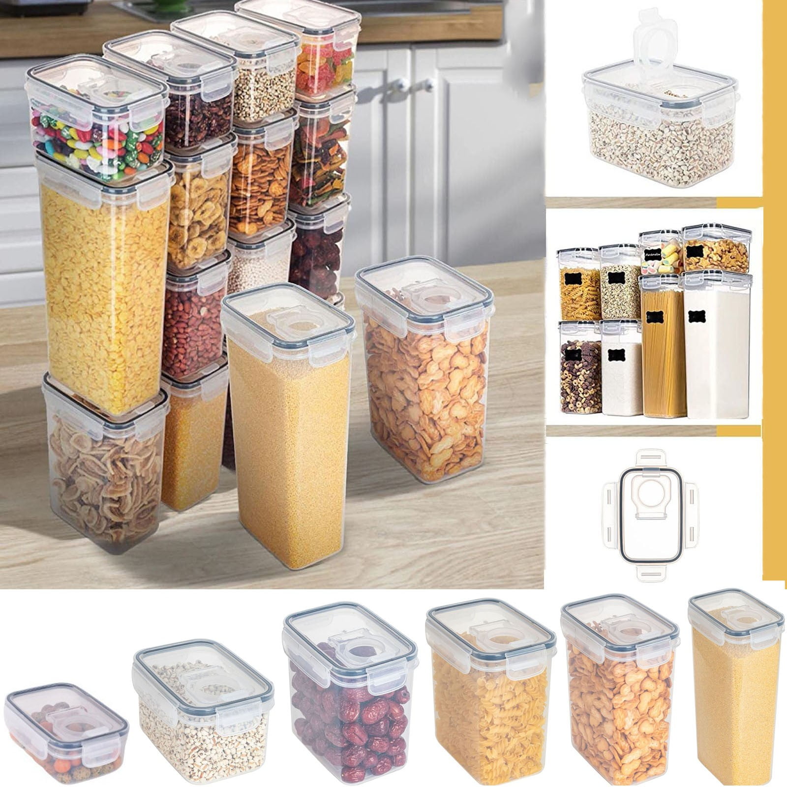 Storage Box 6 Size Single Clear Plastic Storage Jars Vacuum Proof Fresh Storage Airtight Jars Kitchen Airtight Jars with Lids Proof Crispers, Kitchen Essentials Clearance Sale
