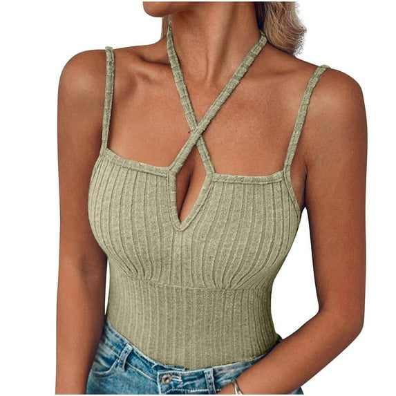 Womens Ribbed Knit Camis Multiple Ways Shoulder Straps Tank Tops Criss Cross Sleeveless Tees Fitted Shirts Basic Camisole Beach Holiday Outfits Summer 2025