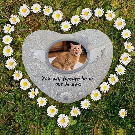 karymi Paw Print Pet Memorial Stone Grave Marker with Photo Frame Slot Loss of Pet Gift Outdoor Dog Or Cats for Garden Backyard Personalized Memorial Headstone Home Decor