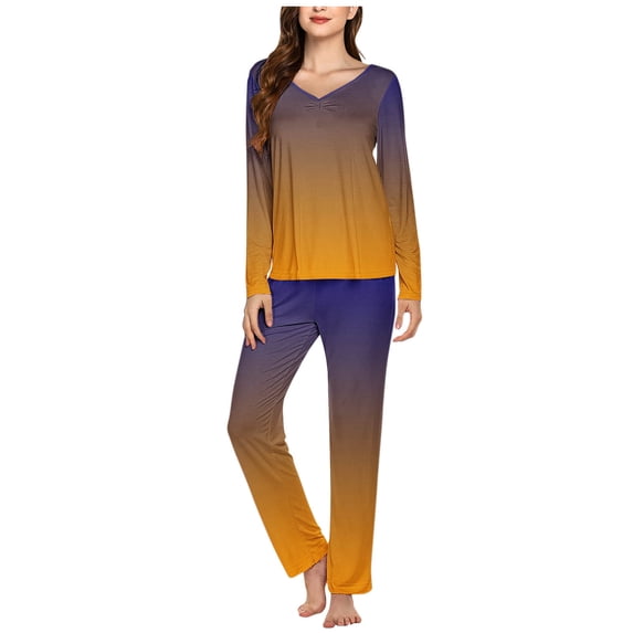 The Big Save kttectoa Outfits for Women Pj Sets for Woman Satin Pajama Set for Women Printed Long Sleeve Crew Neck Pullover Shirts and Elastic Waist Pants Sets 2 Piece Outfits for Women