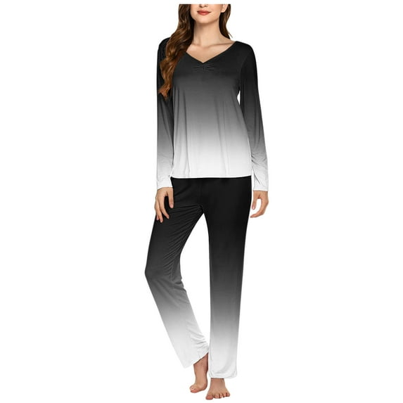 The Big Save kttectoa Outfits for Women Pj Sets for Woman Satin Pajama Set for Women Printed Long Sleeve Crew Neck Pullover Shirts and Elastic Waist Pants Sets Winter Outfits for Women