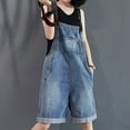 thumbnail image 1 of pstuiky Women's Denim Jumpsuit Double Pocket Loose Casual Jumpsuit Shorts Strap Pants, 1 of 8