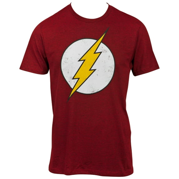 Flash Distressed Symbol On Dark Red T-Shirt-Medium