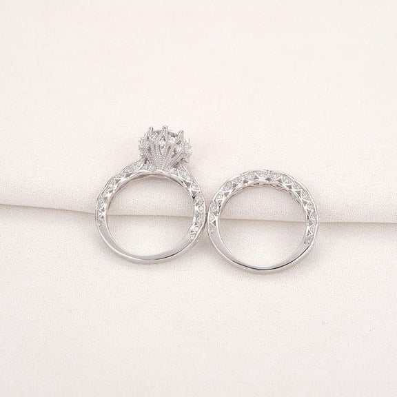 Couple Rings Set Gold Plated Alloy Bands Round Engagement Rings For Women And Men Wedding Bands Gemstone Shine