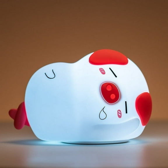 Flash E Sales Silicone Tap Color Changing Animal Night Light & Remote - Sleepy Piggy - 6.5 x 4 x 4.6"