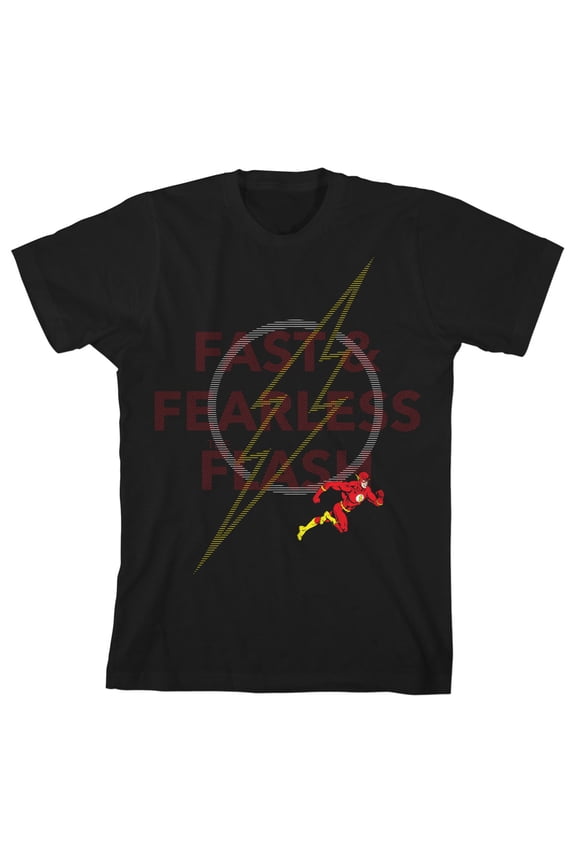 Flash Fast, Fearless, Flash Boy's Black T-shirt-XS