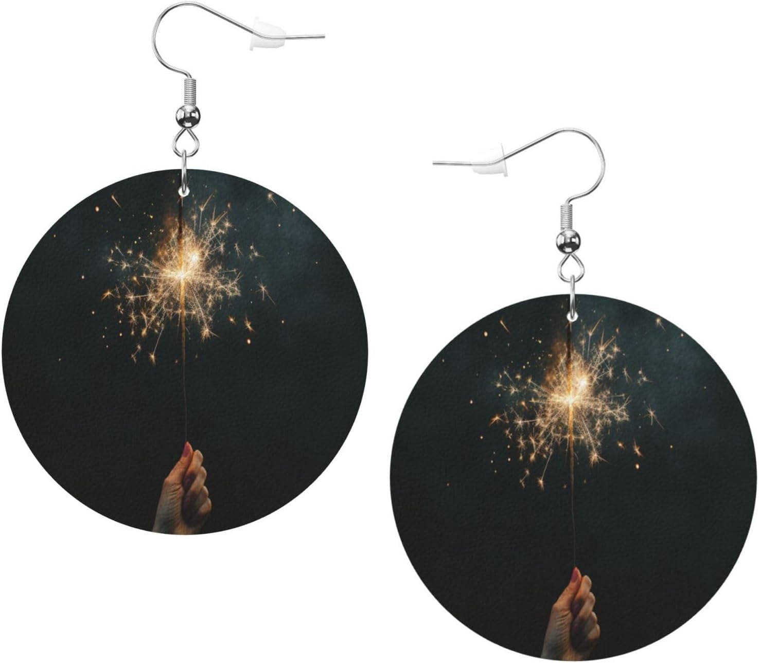 Flash Fireworks Earrings Fine for Women PU Leather Dangle Earrings, Lightweight Round Shape Leather Teardrop Dangly Ear Pendants Jewelry Gift[b376]