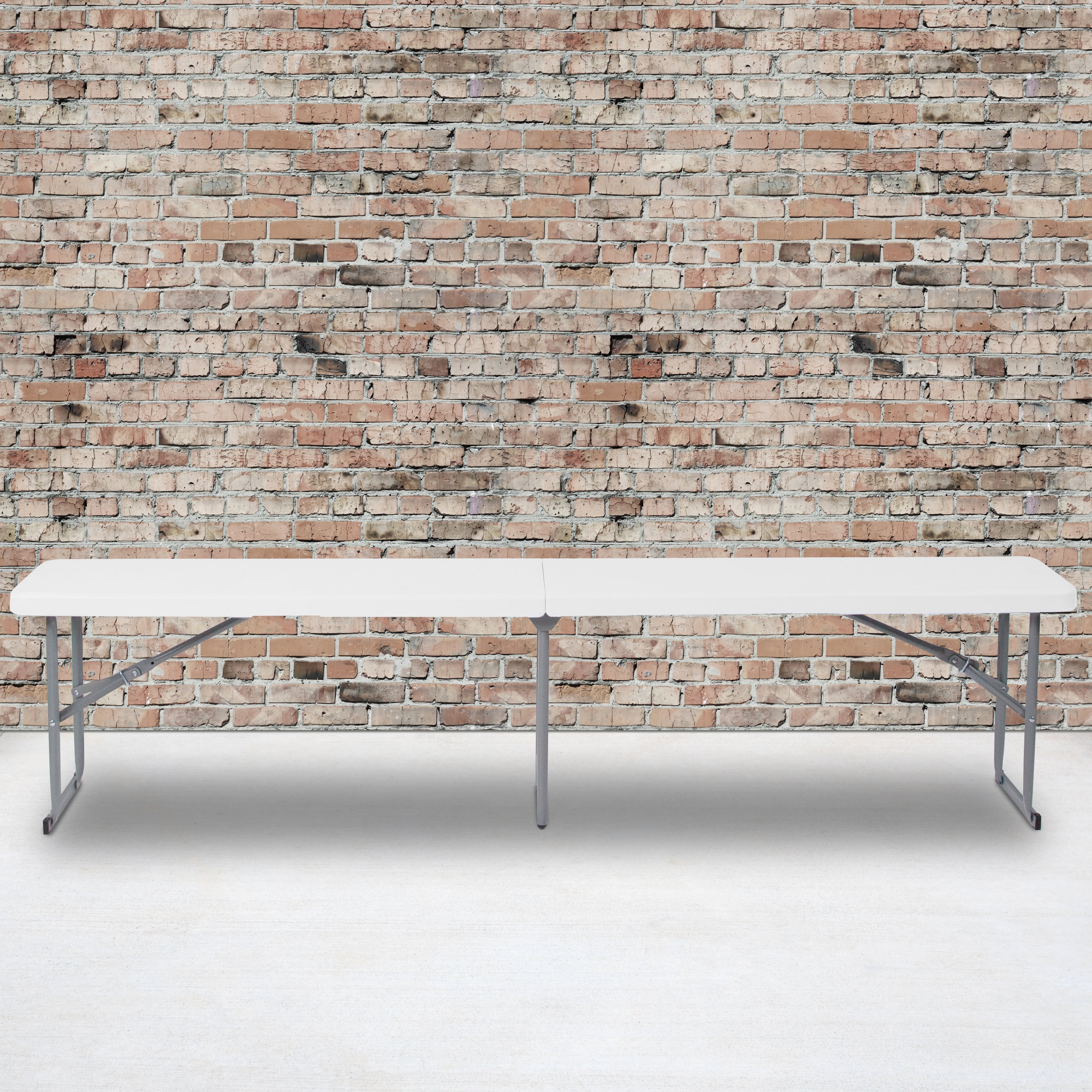 Granite White 6-Foot Foldable Plastic Bench with Gray Metal Frame