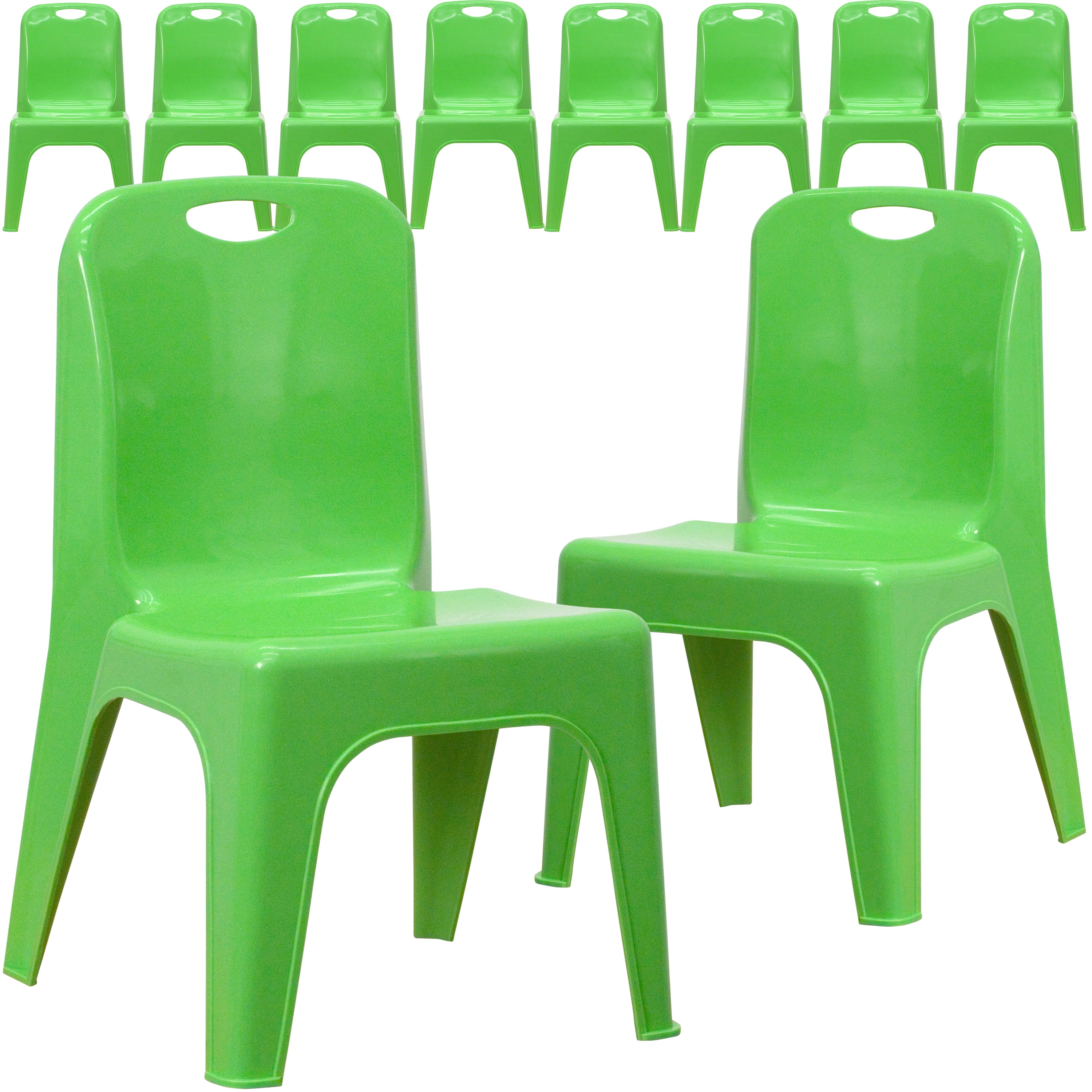 Flash Furniture 10 Pack Green Plastic Stackable School Chair with Carrying  Handle and 11'' Seat Height