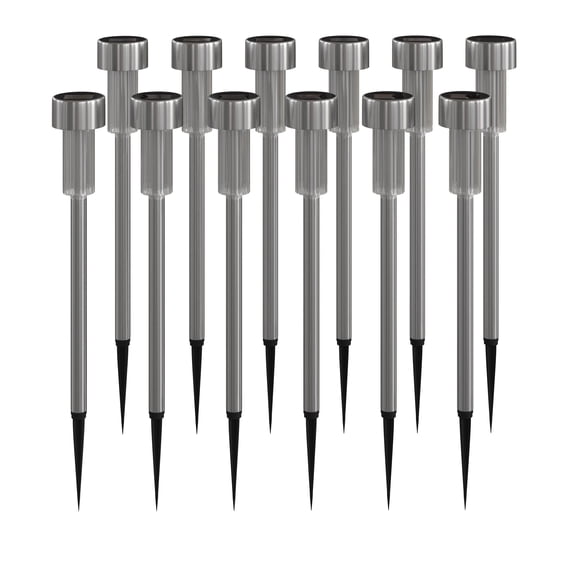 Flash Furniture 12 Piece Modern Stainless Steel LED Solar Pathway Light, 8 Lumens