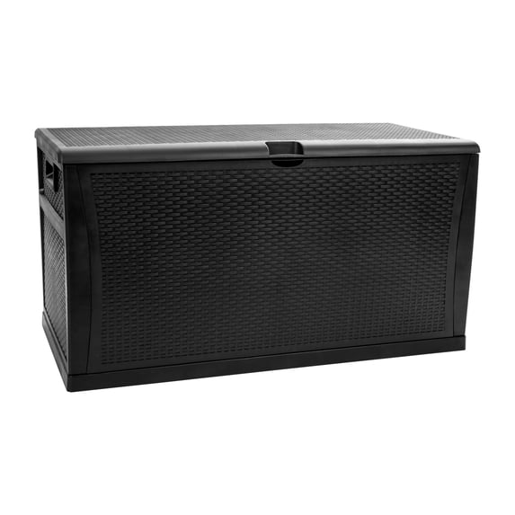 Flash Furniture Nobu 120 Gallon Plastic Deck Box - Outdoor Waterproof Storage Box for Patio Cushions, Garden Tools and Pool Toys, Black
