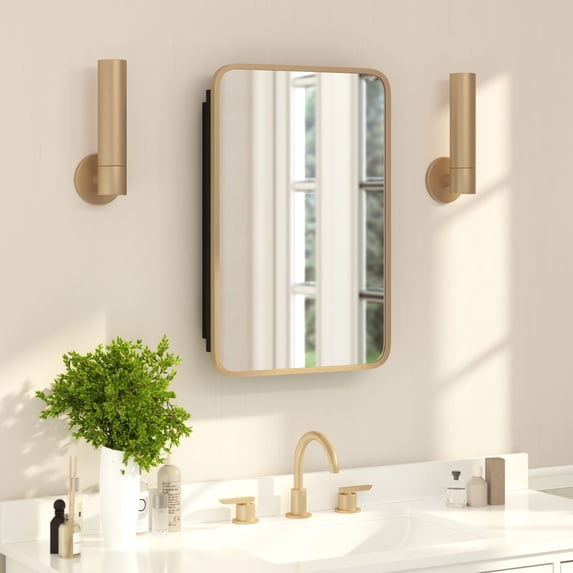 Flash Furniture Jolie 24" Iron and Glass Recessed Bathroom Medicine Cabinet with 3 Shelves Gold