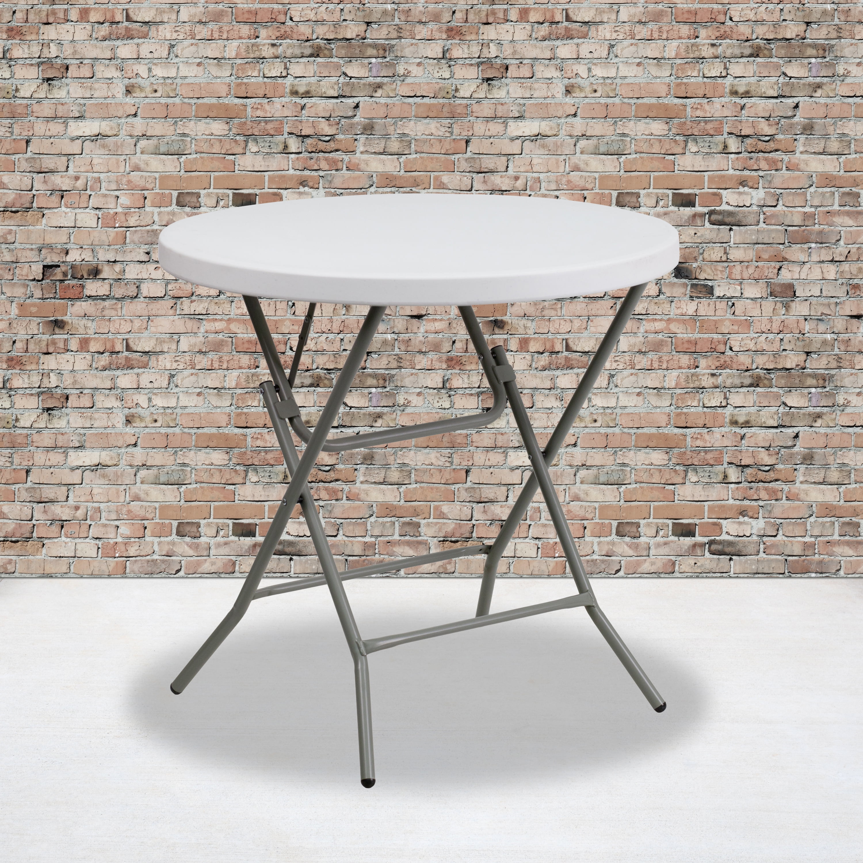 Gray Metal 31.5'' Round White Plastic Folding Table