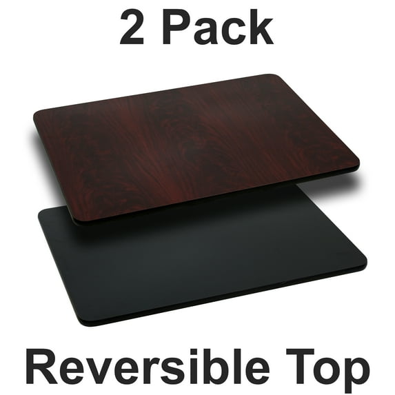 Flash Furniture 2 Pack 24'' x 42'' Rectangular Table Top with Black or Mahogany Reversible Laminate Top