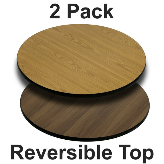 Flash Furniture 2 Pack 36'' Round Table Top with Natural or Walnut Reversible Laminate Top