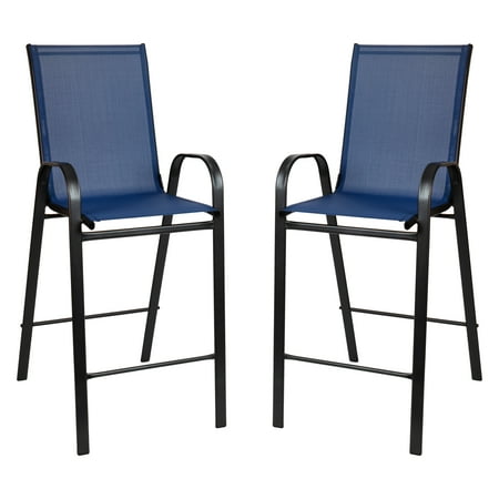 Flash Furniture 2 Pack Brazos Series Navy Outdoor Barstools with Flex Comfort Material and Metal Frame