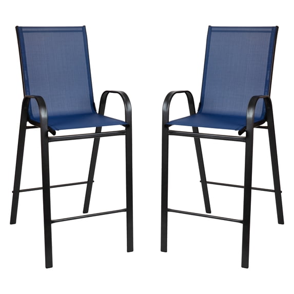 Flash Furniture 2 Pack Brazos Series Navy Outdoor Barstools with Flex Comfort Material and Metal Frame