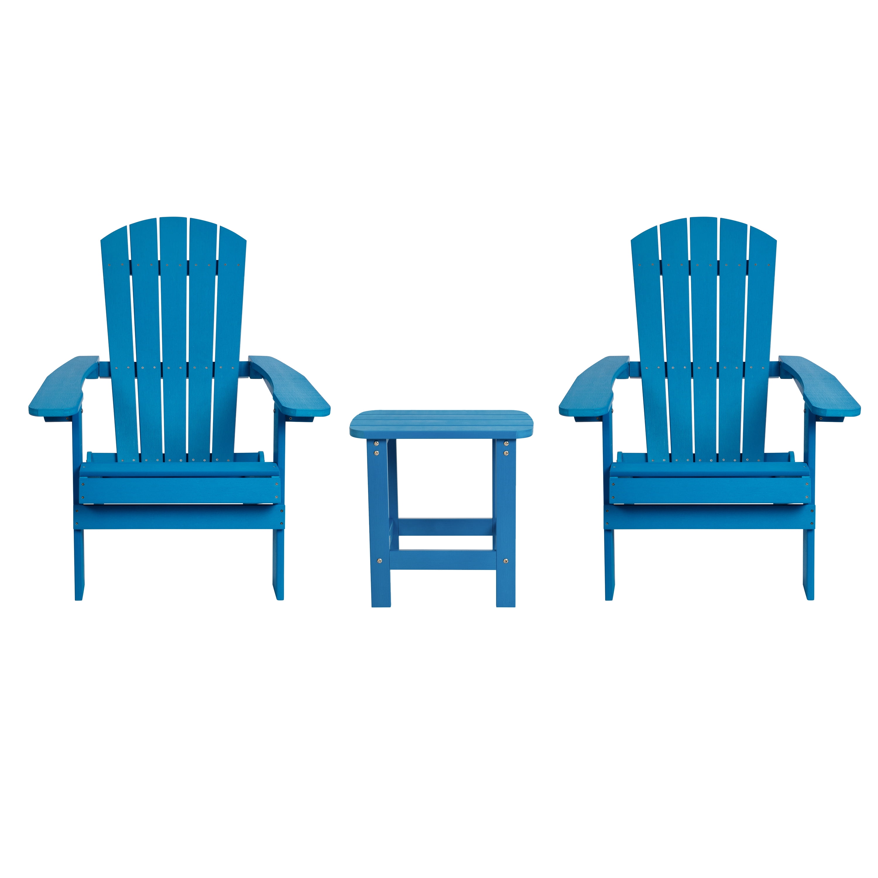 Blue Poly Resin Folding Adirondack Chairs with Side Table