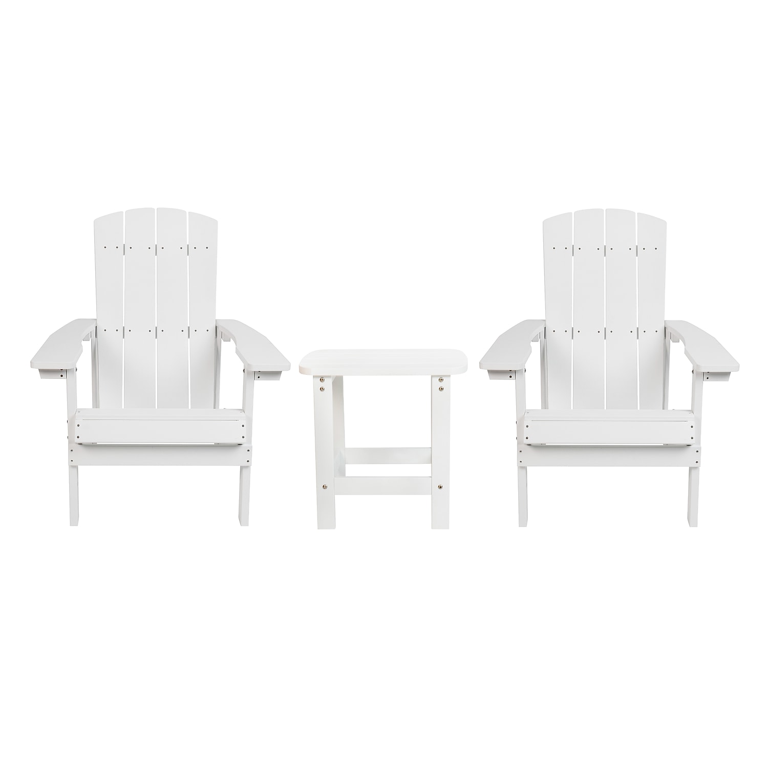 Flash Furniture 2 Pack Charlestown All-Weather Poly Resin Wood Adirondack Chairs with Side Table in White - image 1 of 9