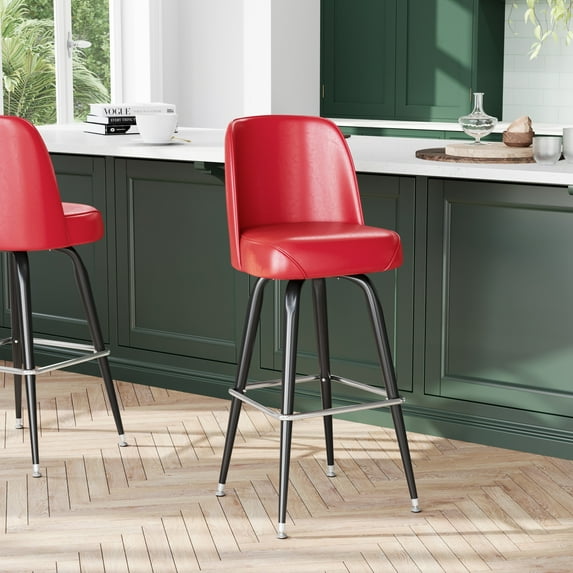 Flash Furniture 2 Pack Commercial Grade Metal Barstool with Red Swivel Bucket Seat