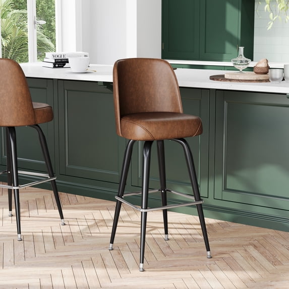 Flash Furniture 2 Pack Commercial Grade Metal Barstool with Weathered Brown Swivel Bucket Seat